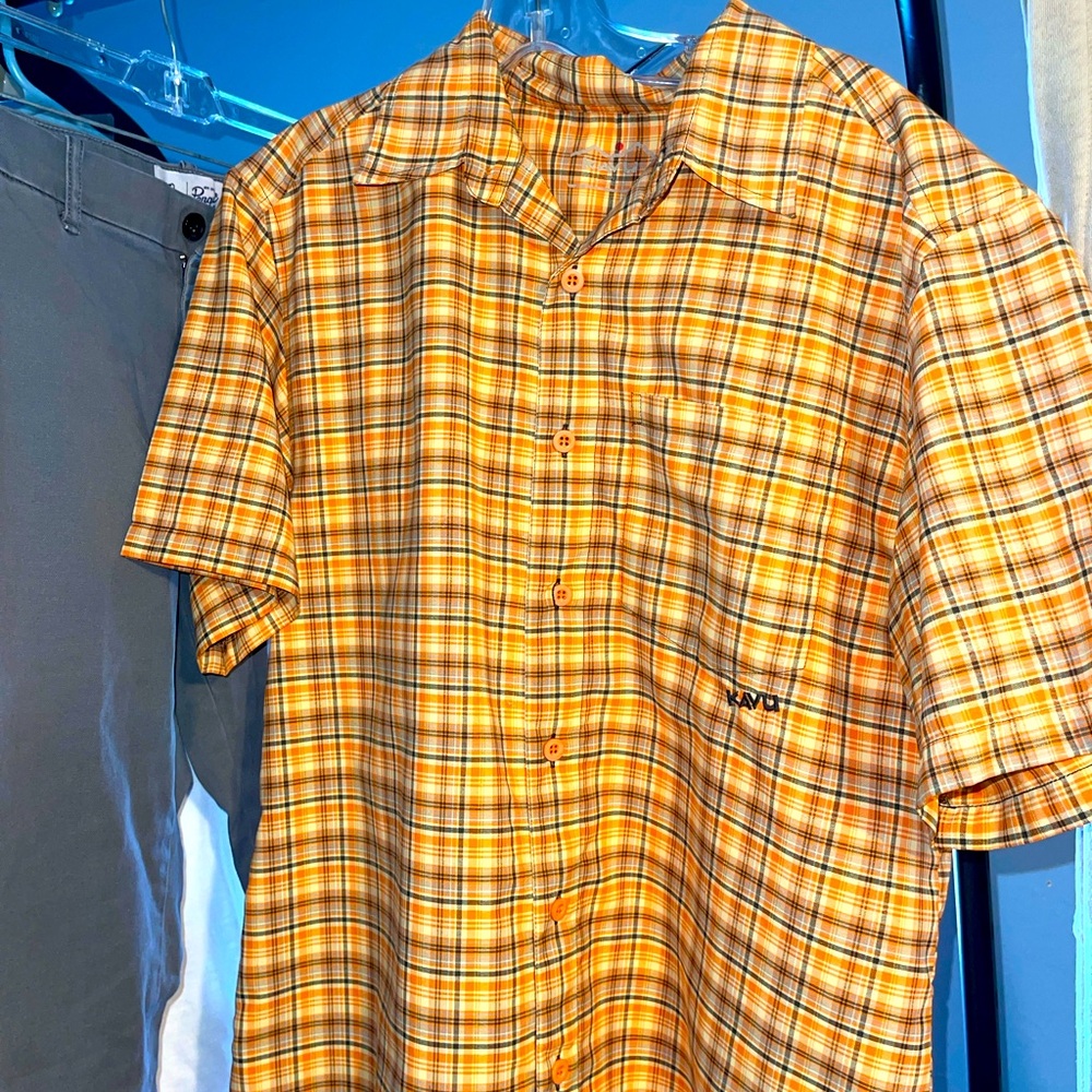 Kavu Orange Plaid Button Down Shirt